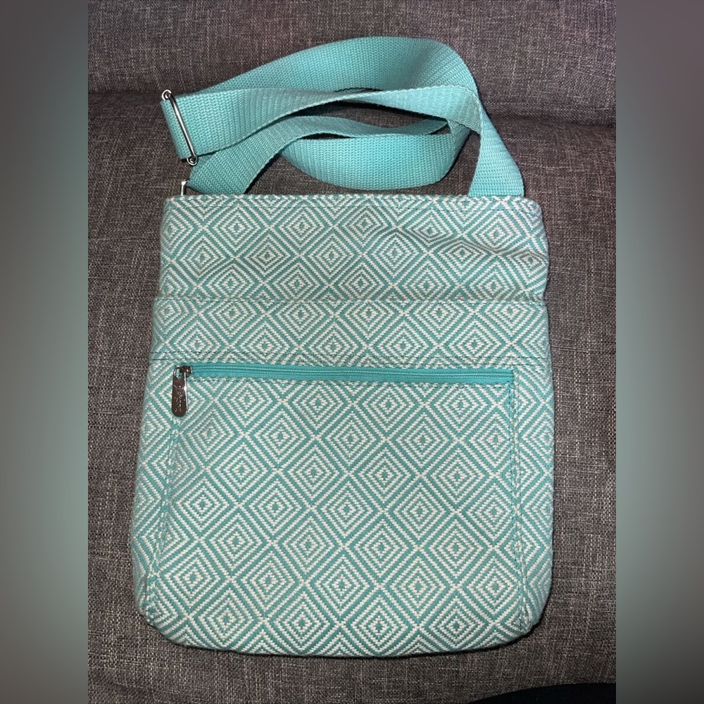 Organizing Shoulder Bag Crossbody Purse Thirty One in Turquoise Graphic Weave